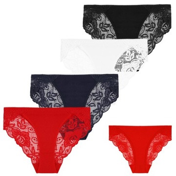 4x Figi Majtki Damskie Wykończone Koronką Bikini Bawełniane MORAJ M