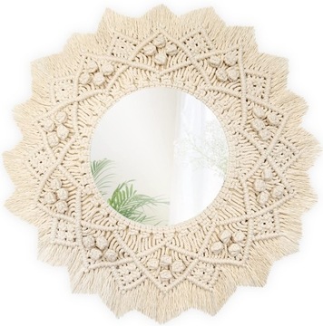 OKRĄGŁE LUSTRO BOHO DUŻE ŚCIENNE 55 cm NATURALNE LUSTRO BOHO WISZĄCE