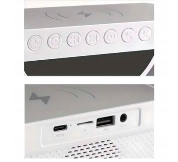 Inteligentna Lampa LED RGB Ładowarką QI Głośnik BT Radio FM Budzik 6W1
