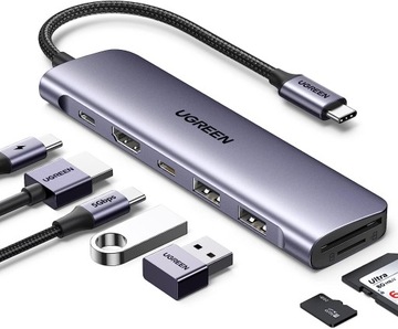 HUB UGREEN CM195 ​​Переходник USB-C на HDMI, 2x USB-A 3.0, SD/TF, PD