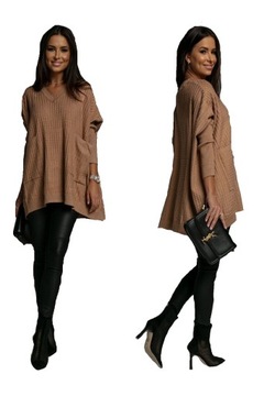 Sweter oversize tunika karmel