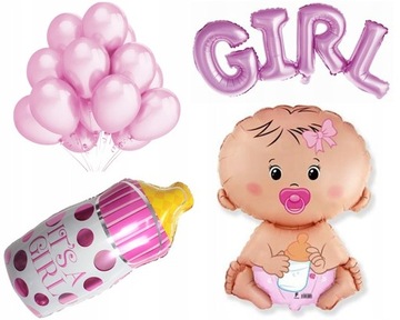 ZESTAW BALONY BABY SHOWER dziewczynka girl różowe