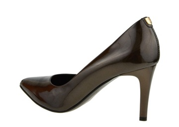Brązowy metalic skórzane czółenka szpilki eleganckie buty na wesele Sala 38