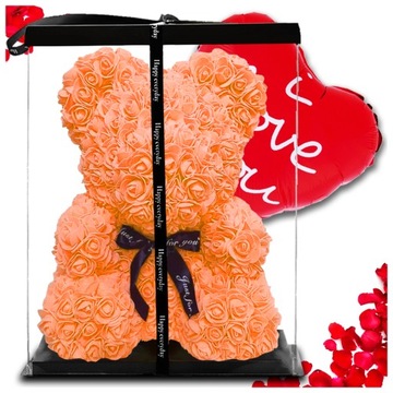 DUŻY MIŚ Z RÓŻ POMARAŃCZOWY WALENTYNKI PREZENT DZIEŃ MAMY BABCI 25CM XL