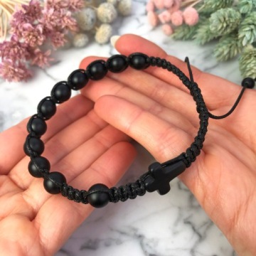 МУЖСКОЙ браслет-нитка РОЗАРИЙ на руку из матовых камней ОНИКС