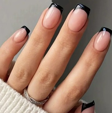 Paznokcie Sztuczne Tipsy Kwadrat Nude Czarny French Różowe Samoprzylepne
