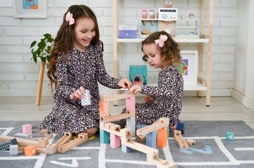KULODROM ADAMTOYS TOR KULKOWY DREWNIANY PASTELOWY ZABAWKA DLA DZIECKA 53szt