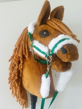 hobby horse A3 kantar dla hh z futerkiem zielony uwiąz wodze