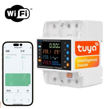 Licznik energii prądu 3-fazowy DWUKIERUNKOWY przekaźnik 100A LCD WiFi TUYA