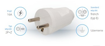 Wtyczka prosta 2P+Z, biała