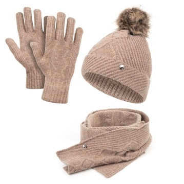 КОМПЛЕКТ ЖЕНСКАЯ ЗИМНЯЯ ШАПКА, ШАРФ, ПЕРЧАТКИ С ПОМПОМ КОМПЛЕКТ ШАРФ HEYO