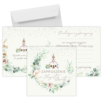 Zaproszenia na Chrzest Boho Kościół 10szt +koperty