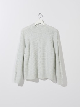 Mohito Pastelowy sweter w warkoczowy splot z półgolfem miętowy damski 36 S