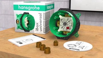 Комплект скрытого монтажа HANSGROHE с черным смесителем + iBOX + тропический душ 30x30 slim