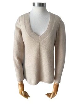 Espirt kremowy sweter V neck klasyczny dopasowany 100% KASZMIR