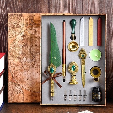 Vintage Calligraphy Feather Dip Fountain Pen Sets Ink Stationery Quill