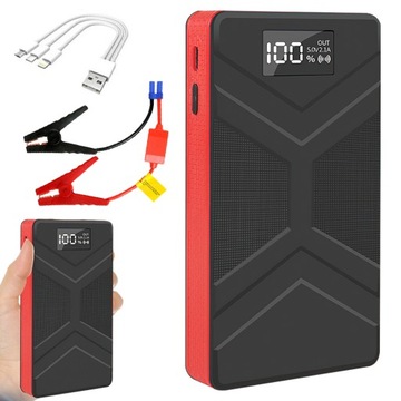 JUMP STARTER ROZRUCH BOOSTER POWERBANK Z LATARKA LED +KLEMY 6000mAh USB 3W1