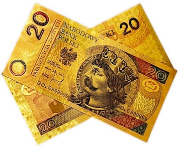 Красивая коллекционная позолоченная банкнота из ПВХ номиналом 20 злотых BOLESŁAW CHROBRY