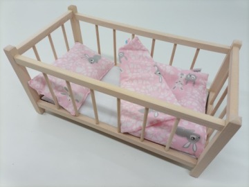 DREWNIANE ŁÓŻECZKO DLA LALEK + POŚCIEL BAWEŁNIANA