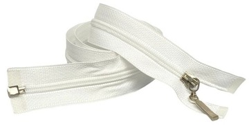 Zamek błyskawiczny 3mm rozdzielczy biały suwak ozdobny nikiel patyk 45cm
