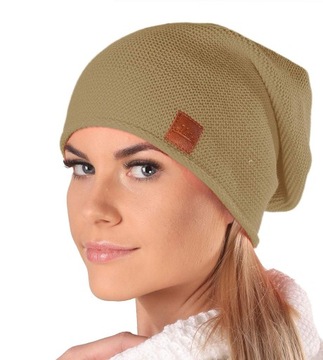Mikos cienka POLSKA Czapka DAMSKA beanie 699 camel