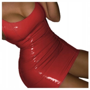 Czerwona Sukienka Mini Błyszcząca Vinyl Latex Lack