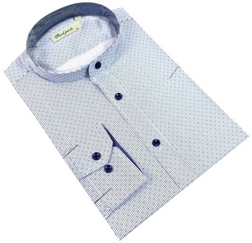 Koszula męska we wzory stójka biała EN462 r. S