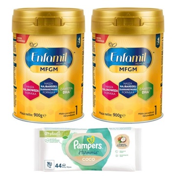 Enfamil 1 MFGM mleko Zestaw 2x 900g + Pampers Harmonie