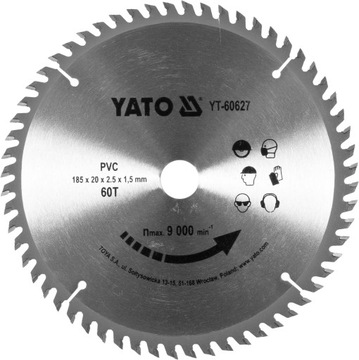 TARCZA DO CIĘCIA PCV 185/60T 20MM YT-60627 YATO
