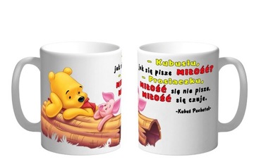 KUBEK KUBUSIA PUCHATKA CYTATY Z IMIENIEM DEDYKACJA KARTONIK GRATIS PREZENT