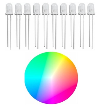 DIODY LED RGB 5mm zmieniające kolor wolne wolna zmiana koloru matowe 10 szt