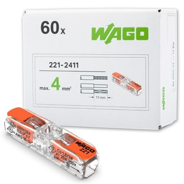 60x SZYBKOZŁĄCZKA WAGO 221-2411 PRZELOTOWA 2x4mm