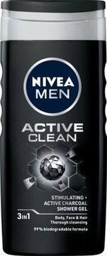 NIVEA ACTIVE CLEAN Żel pod prysznic męski 3w1 z aktywnym węglem 250ml