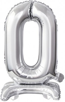 BALON CYFERKA 0 cyfra SRERNA urodziny STOJĄCA 38cm