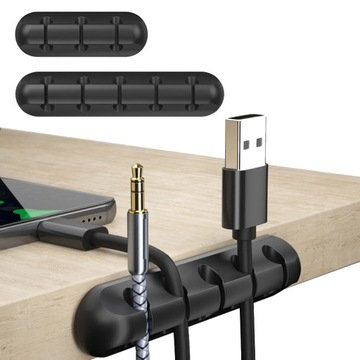 Organizator uchwyt do kabli 5 i kable 3 przewody silikonowy, czarny. 2SZT