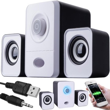 GŁOŚNIKI KOMPUTEROWE LAPTOP PC TV 2.1 PODŚWIETLENIE LED USB 5W SUBWOOFER