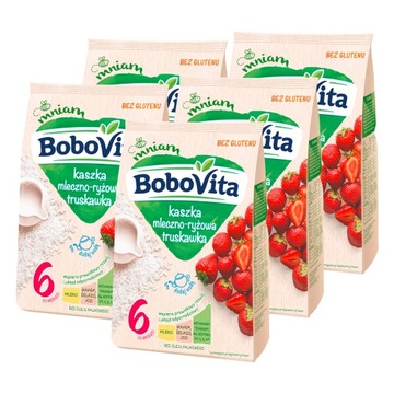 BoboVita Kaszka mleczno-ryżowa truskawka ZESTAW 5x230g
