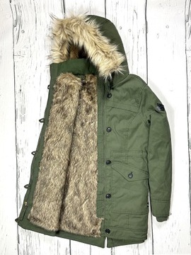 HOLLISTER HERITAGE Kurtka Parka na Futerku Damska Logowana Khaki r. S