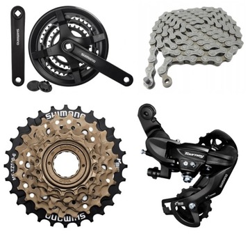 ZESTAW NAPĘDU SHIMANO 6rz, KORBA 42T + WOLNOBIEG + ŁAŃCUCH HG40, NAPĘD 3x6