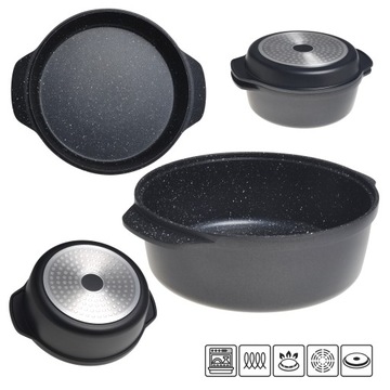 GARNEK ALUMINIOWY MARMUROWY Z POKRYWKĄ / PATELNIĄ GAZ INDUKCJA KAMILLE