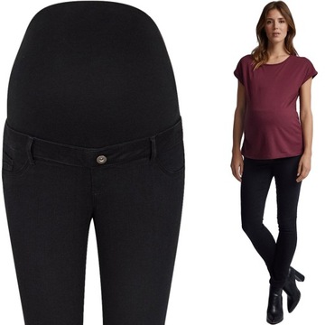 Dorothy Perkins Ciążowe Czarne Spodnie Jeansy Skinny Rurki Guzik Bawełna 48