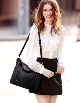 Женская черная вместительная кожаная сумка А4 МОДНАЯ КЛАССИЧЕСКАЯ БОЛЬШАЯ