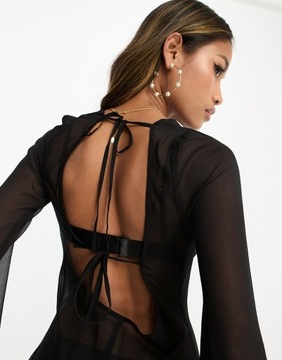 AsYou Czarna szyfonowa sukienka z długimi rękawami 44