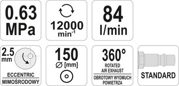 SZLIFIERKA PNEUMATYCZNA MIMOŚRODOWA YATO YT-09739