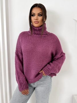 Golf sweter damski ciepły przyjemny wygodny kolory SWETER DEMERS FIOLETOWY