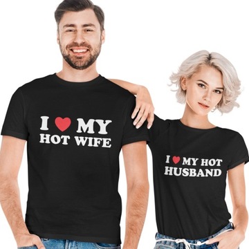 ZESTAW KOSZULEK PREZENT NA WALENTYNKI ŻONY MĘŻA I LOVE MY HOT WIFE HUSBAND