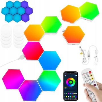 LAMPA HEXAGON PLASTER MIODU RGB USB PILOT APKA 10SZT