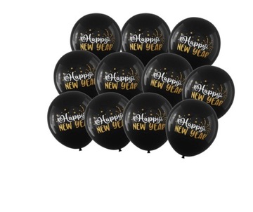 Czarne balony z nadrukiem na sylwestra nowy rok- 10 szt
