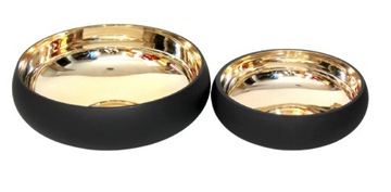 Стеклянная чаша для свечей диаметром 23 см - черный матовый/золотой