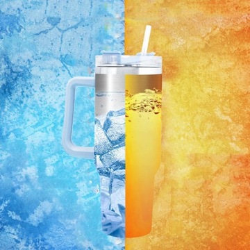 Термокружка из нержавеющей стали с двойными стенками, ручкой и соломинкой.